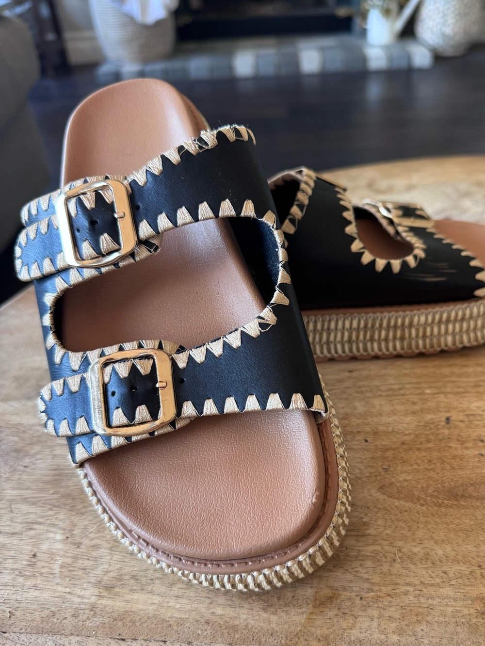 YOKI platform black & cream boho sandals size 8